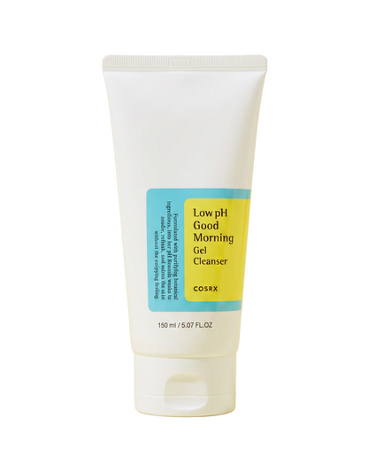 COSRX Low pH Good Morning Gel Cleanser 150ml - white cleanser tube on a pale yellow background