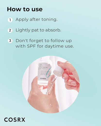 How to use beside hands with the dropper: apply after toning, pat to absorb, follow with SPF by day