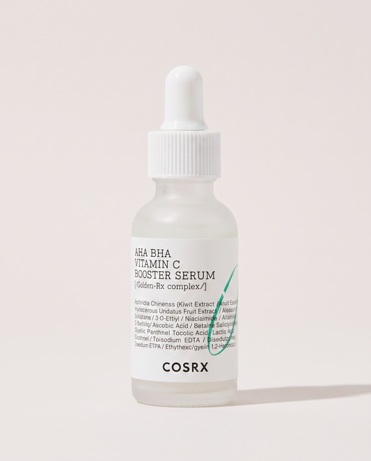 COSRX Refresh AHA BHA Vitamin C Booster Serum 30ml - frosted dropper bottle on a pale lilac background
