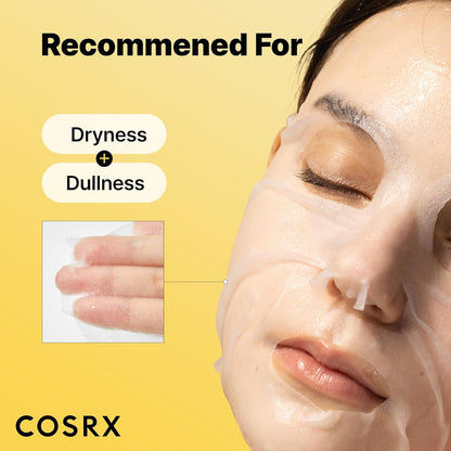 Recommended for dryness and dullness, shown with a model wearing the sheet mask