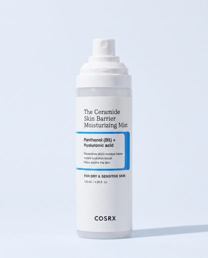 COSRX The Skin Barrier Moisturising Mist 120ml - white mist bottle on a pale blue background