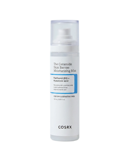 COSRX The Skin Barrier Moisturising Mist 120ml - white mist bottle, front label, blue background