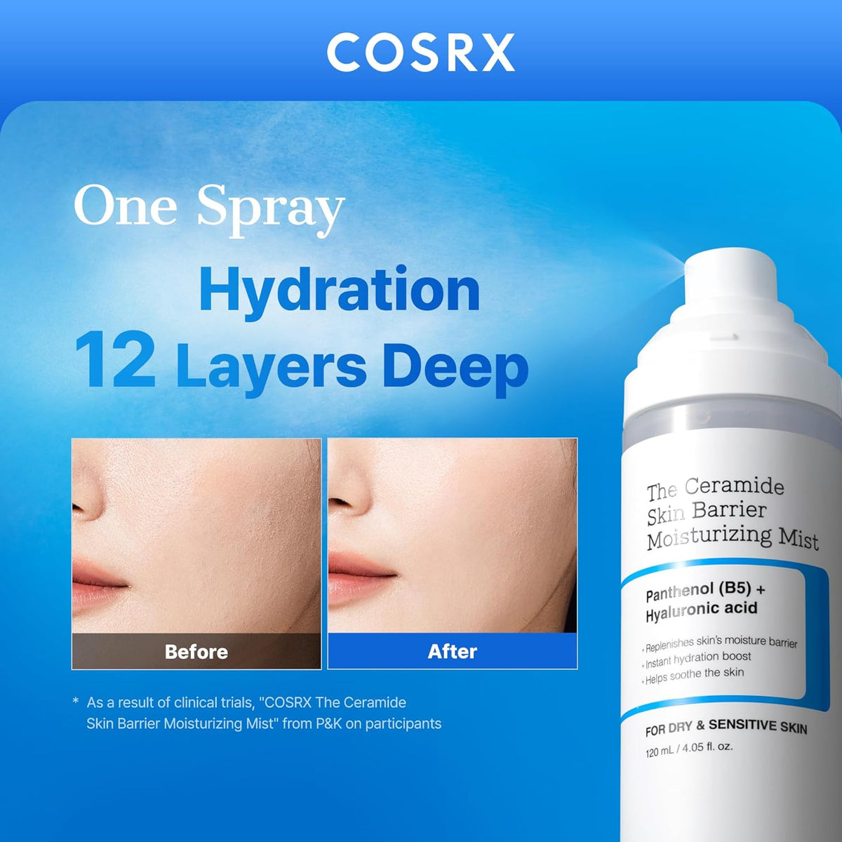 One spray, hydration 12 layers deep: the Ceramide Skin Barrier Moisturising Mist with before and after cheek photos
