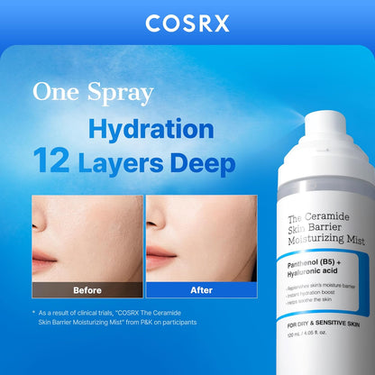 One spray, hydration 12 layers deep: the Ceramide Skin Barrier Moisturising Mist with before and after cheek photos