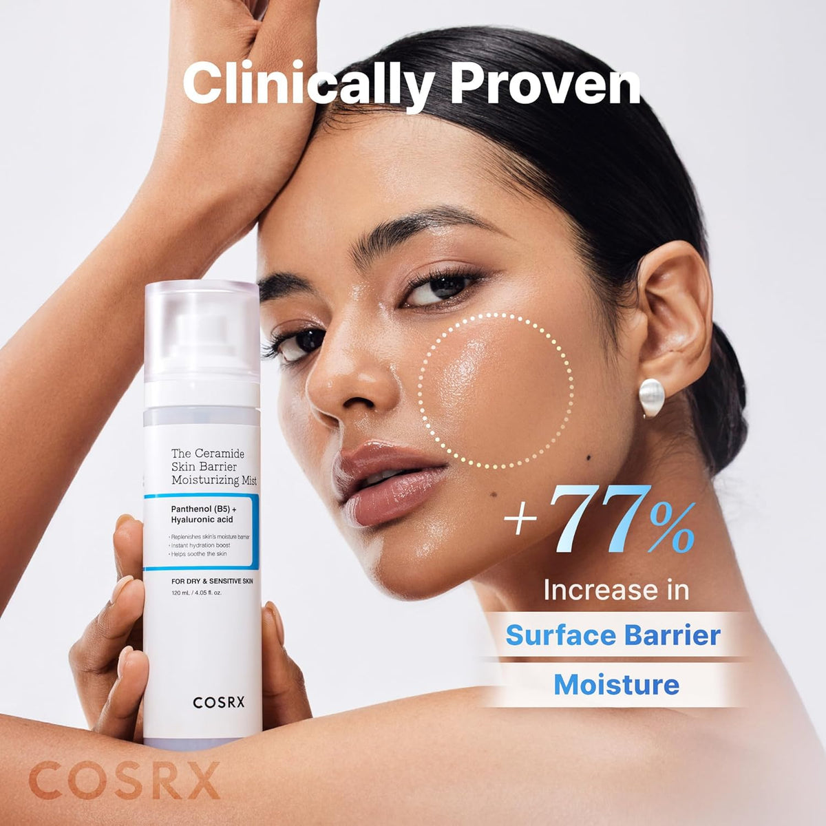 Clinically proven: a model holding the mist with a 77% increase in surface barrier moisture