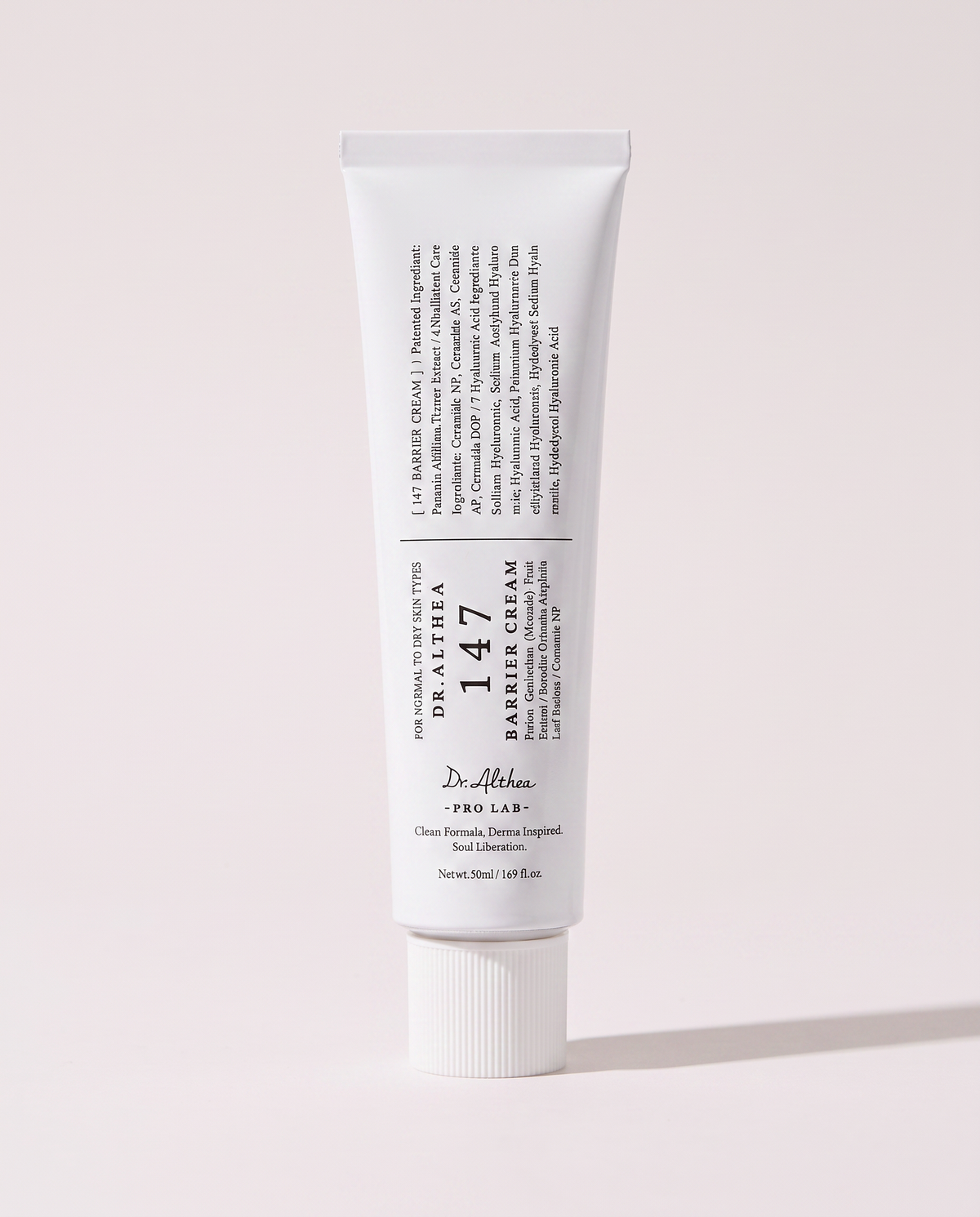 Dr.Althea 147 Barrier Cream 50ml - white tube standing upright on a pale pink background