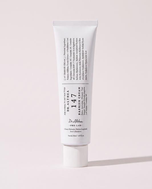 Dr.Althea 147 Barrier Cream 50ml - white tube standing upright on a pale pink background
