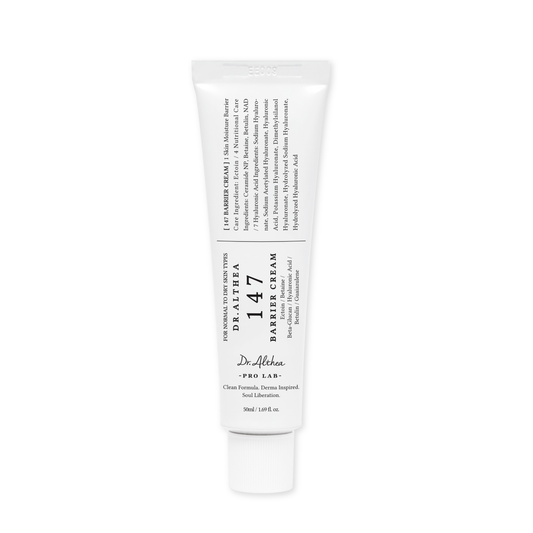The 147 Barrier Cream tube standing upright on white