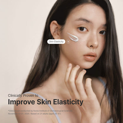 A model with a swipe of cream on her cheek: clinically proven to improve skin elasticity