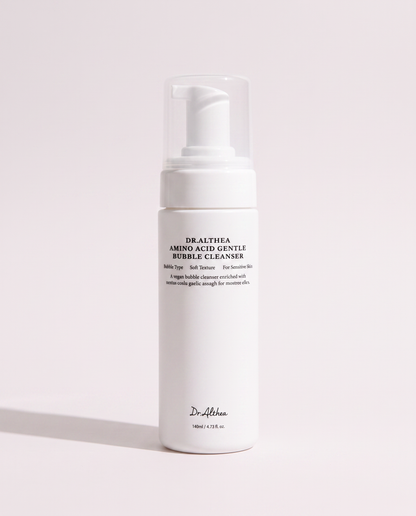 Dr.Althea Amino Acid Bubble Cleanser 140ml - white foaming pump bottle on a pale pink background