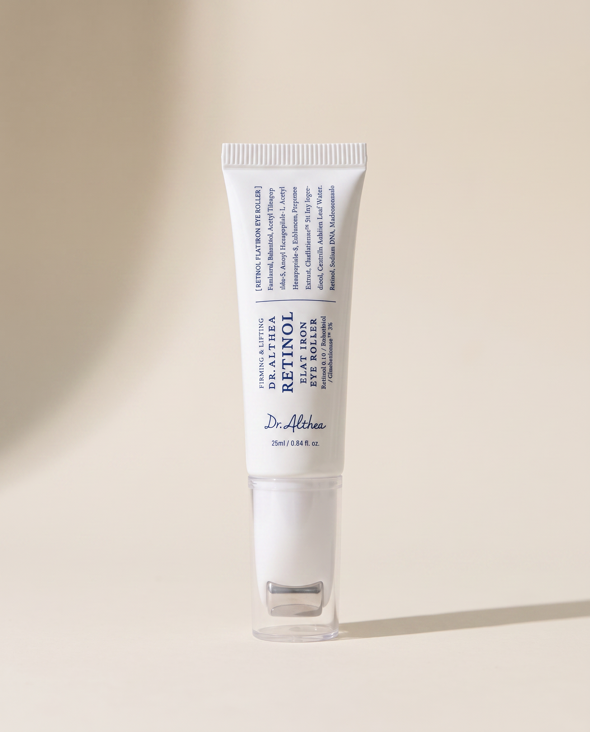 Dr.Althea Retinol Eye Roller 25ml - small tube with a metal roller tip on a cream background