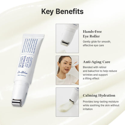 Key benefits: hands-free eye roller, anti-ageing care with retinol and bakuchiol, calming hydration