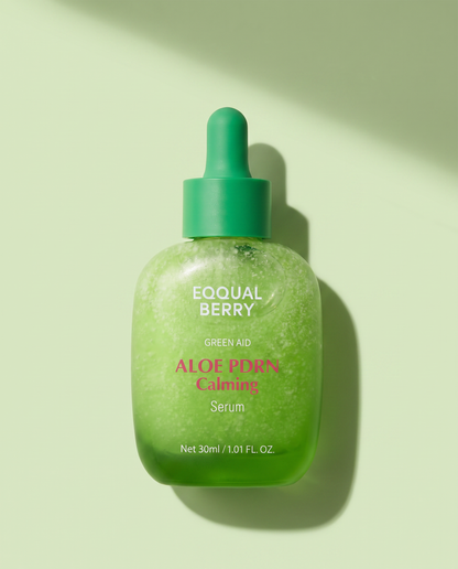 Eqqualberry Aloe PDRN Calming Serum 30ml - green dropper bottle on a pale green background