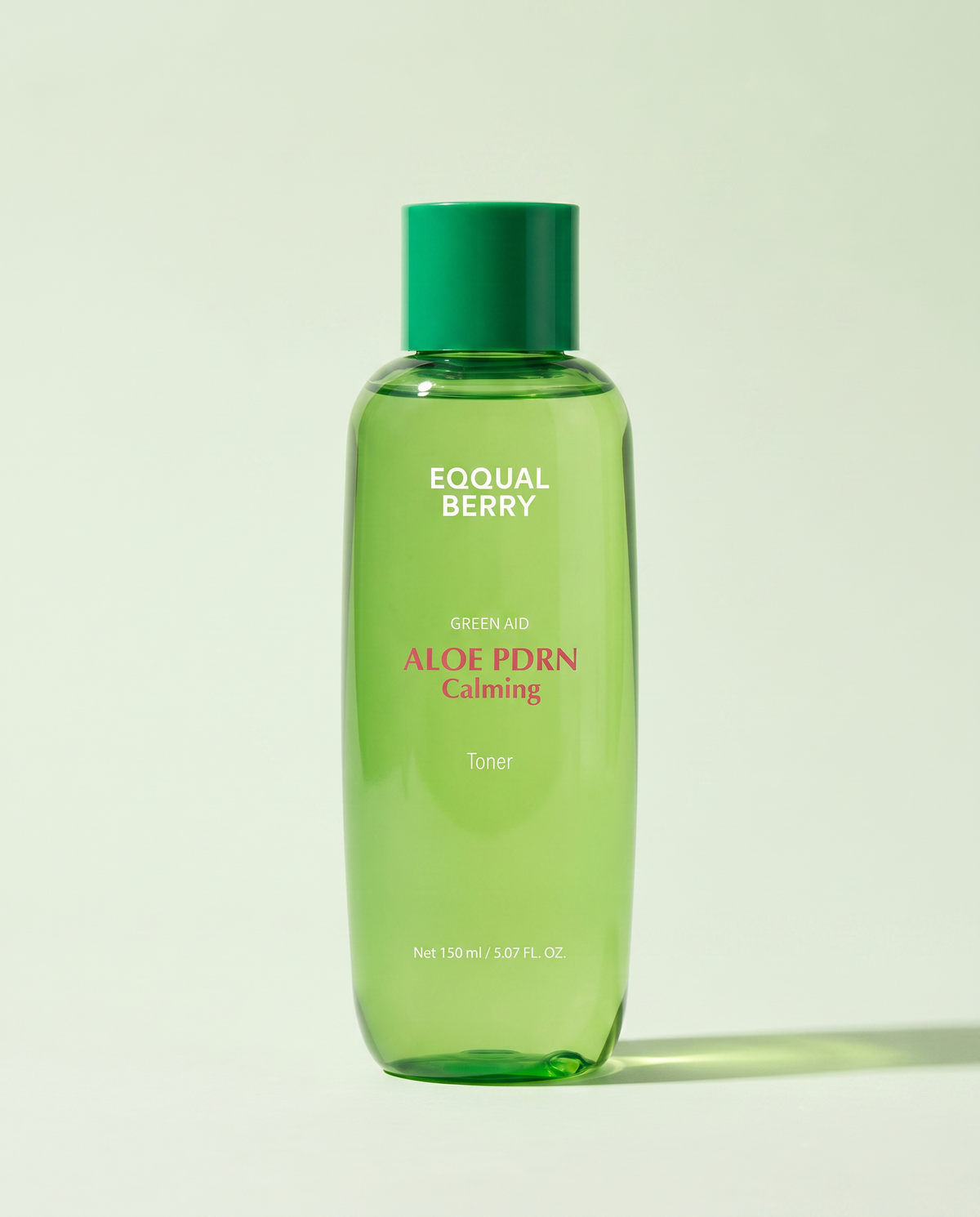 Eqqualberry Aloe PDRN Calming Toner 150ml - green toner bottle on a pale green background