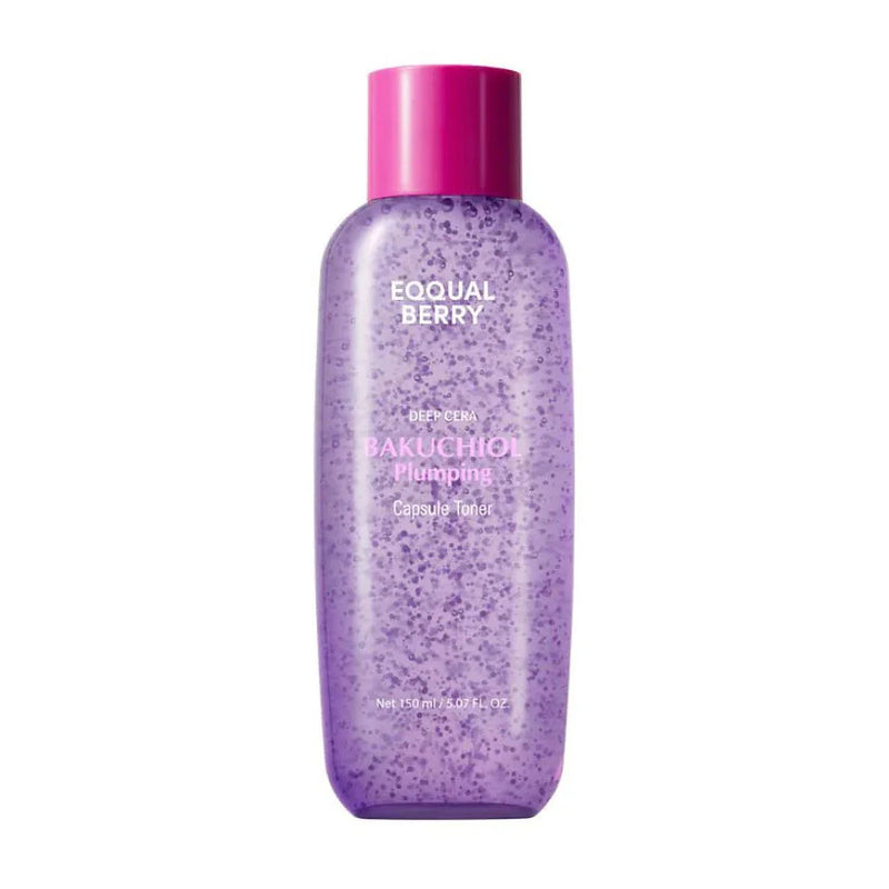 Eqqualberry Bakuchiol Plumping Capsule Toner 150ml - purple glitter toner bottle on a white background