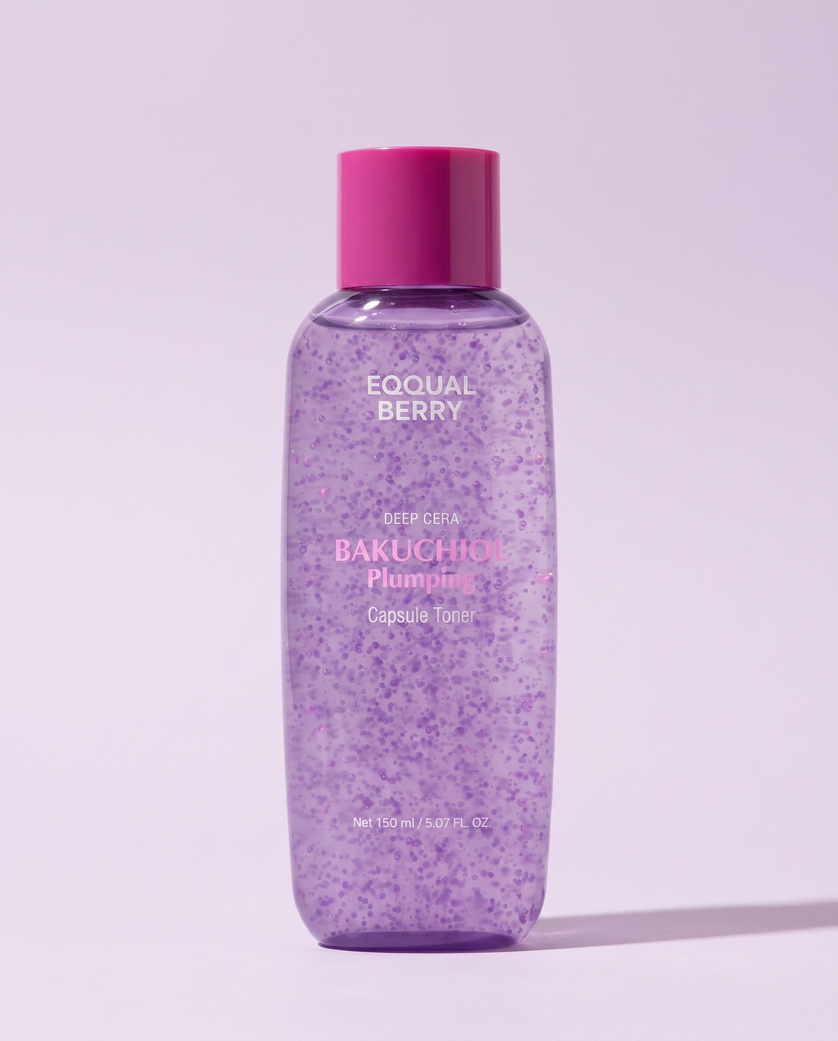 Eqqualberry Bakuchiol Plumping Capsule Toner 150ml - purple glitter toner bottle on a lilac background