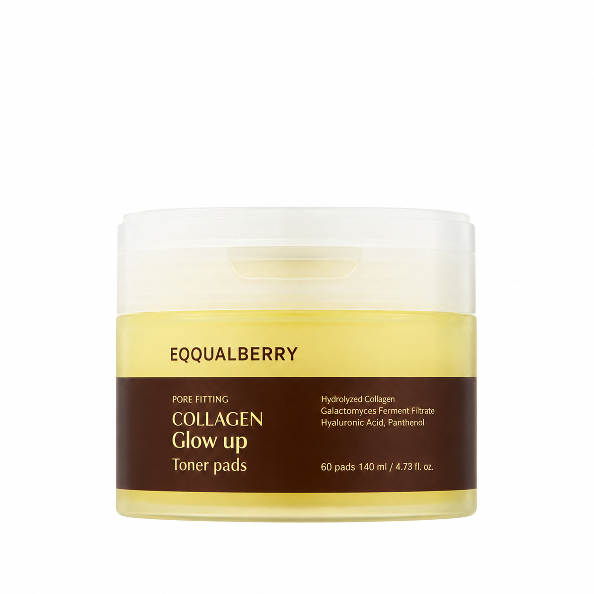 Eqqualberry Collagen Glow Toner Pads 60 Pads 140ml on a plain white background
