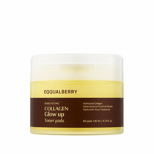 Eqqualberry Collagen Glow Toner Pads 60 Pads 140ml on a plain white background
