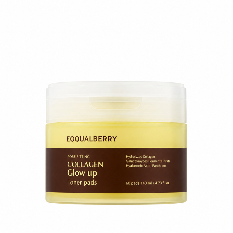 Eqqualberry Collagen Glow Toner Pads 60 Pads 140ml on a plain white background