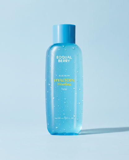 Eqqualberry Hyaluronic Flooding Toner 150ml - blue toner bottle on a pale blue background