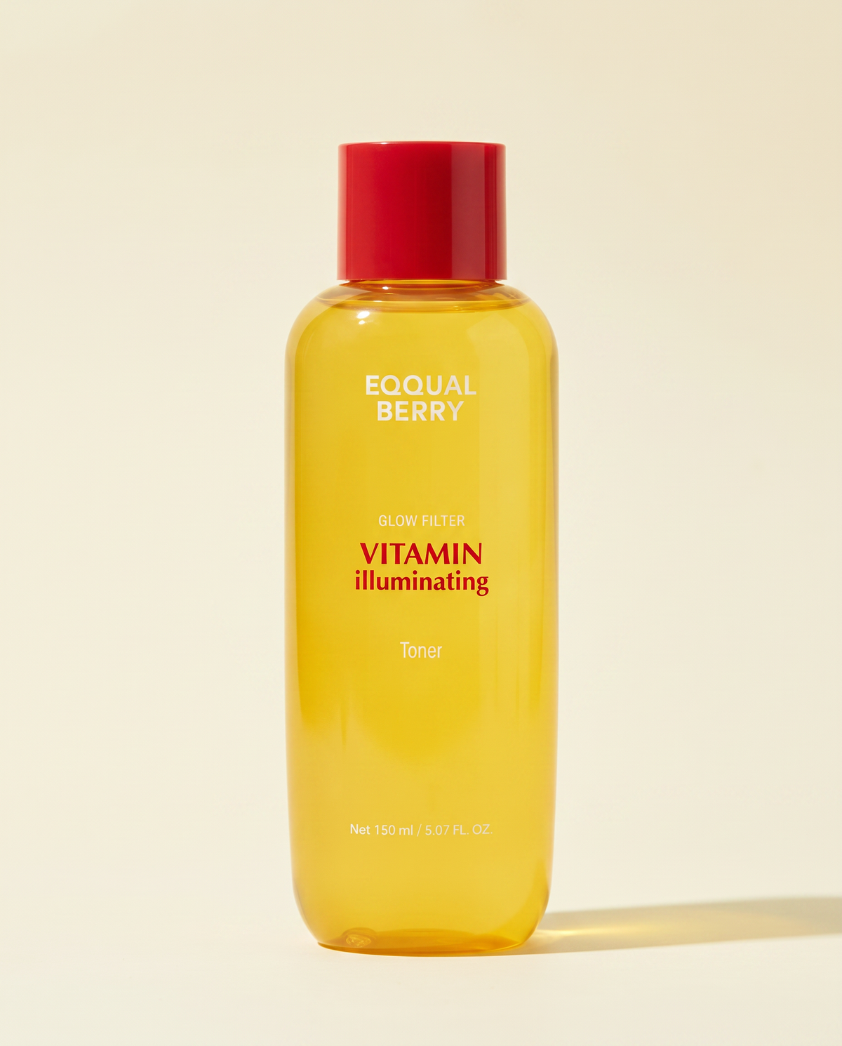 Eqqualberry Vitamin Illuminating Toner 150ml - yellow toner bottle with a red cap on a cream background