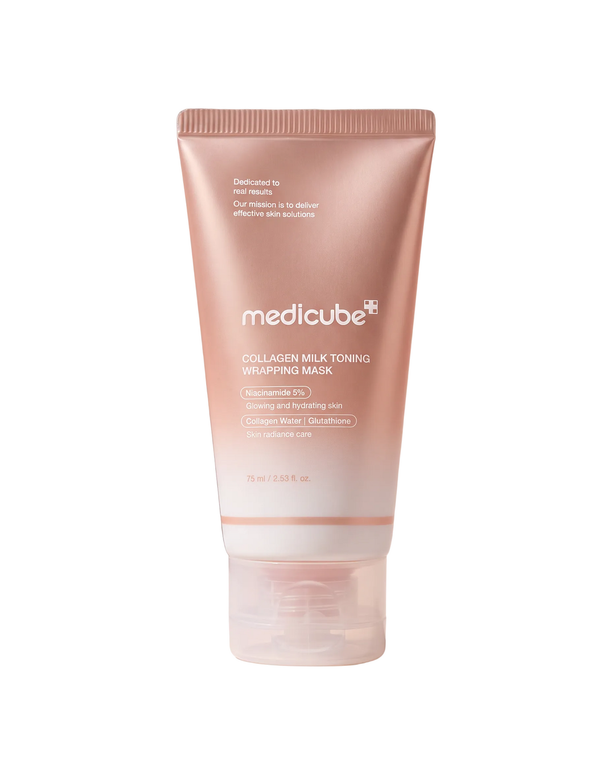 Medicube Collagen Milk Toning Wrapping Mask 75ml - pink toning bubble tube on a pink background