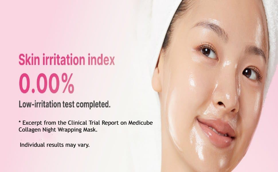 Skin irritation index 0.00% from a low-irritation clinical test, shown beside a model's face
