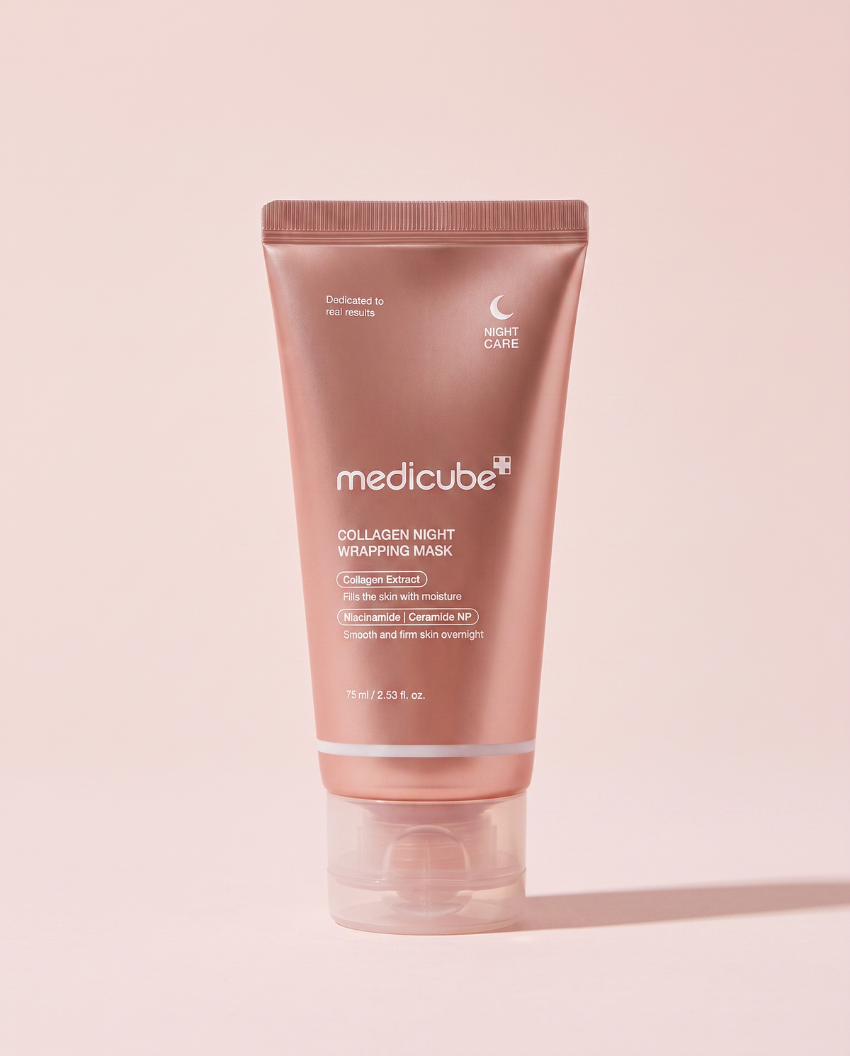 Medicube Collagen Night Wrapping Mask 75ml - terracotta night mask tube on a pink background