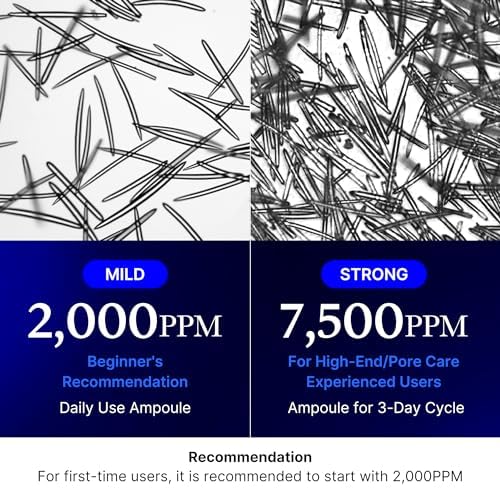 Microscope images of spicules with the two strengths: mild 2,000 ppm for daily use and beginners, strong 7,500 ppm for a three-day cycle