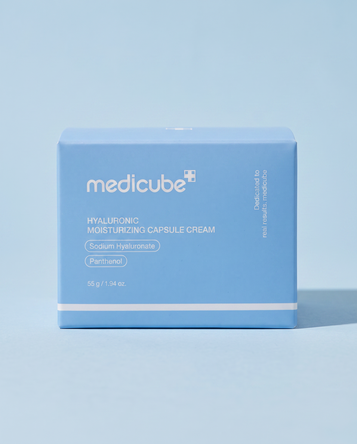 Medicube Hyaluronic Moisturising Capsule Cream 55g - blue carton, front of pack, on a pale blue background