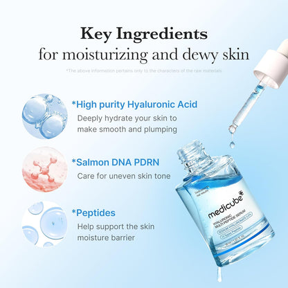 Key ingredients for moisturising, dewy skin: high-purity hyaluronic acid, salmon DNA PDRN and peptides