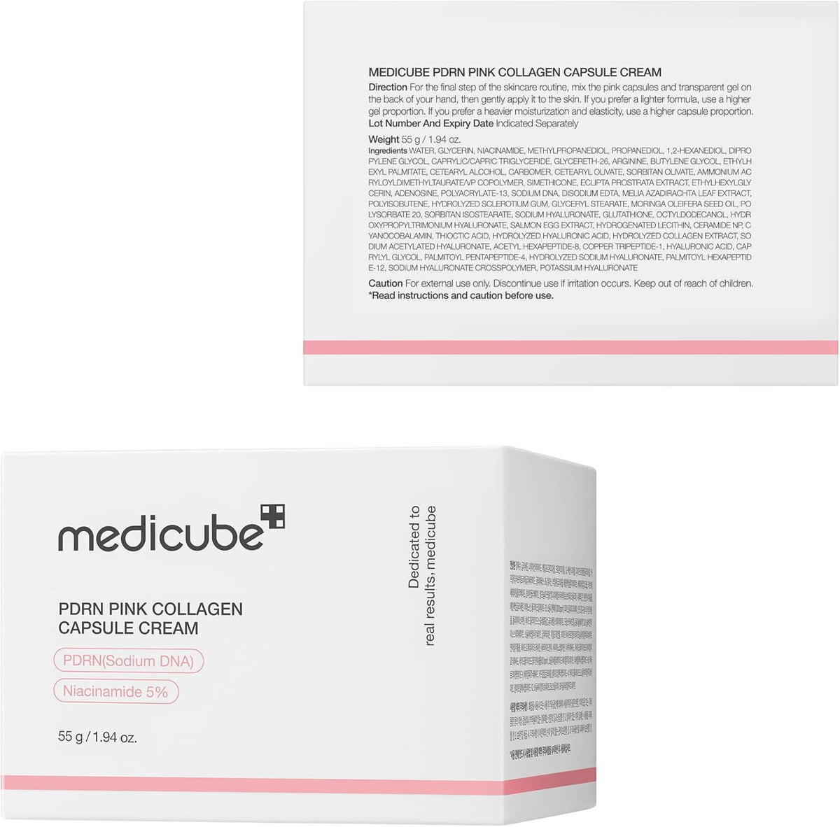 Outer carton and printed instruction panel for the PDRN Pink Collagen Capsule Cream