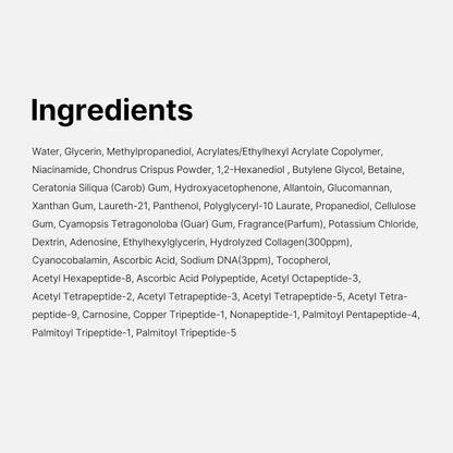 Full ingredients list panel for the PDRN Pink Collagen Gel Mask