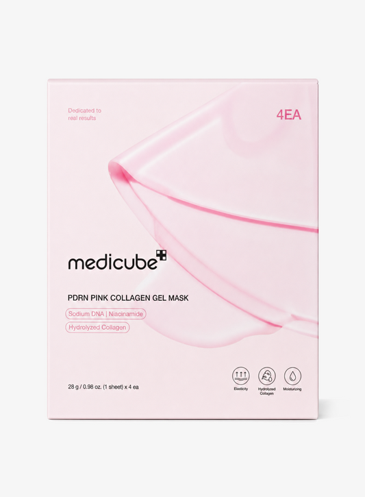 Medicube PDRN Pink Collagen Gel Mask 4 Pack on a plain white background