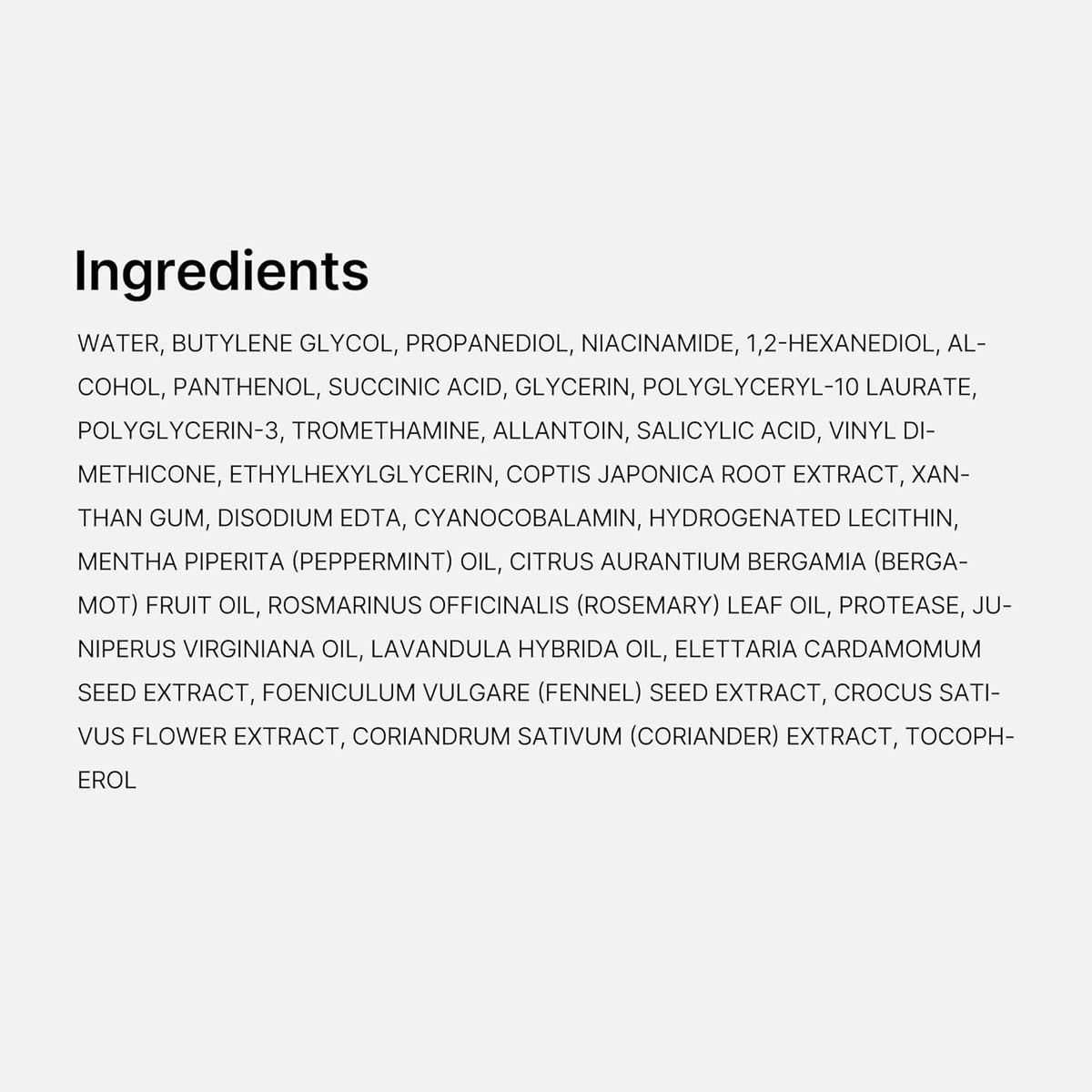 Full ingredients list panel for the Red Succinic Acid Peeling Pad