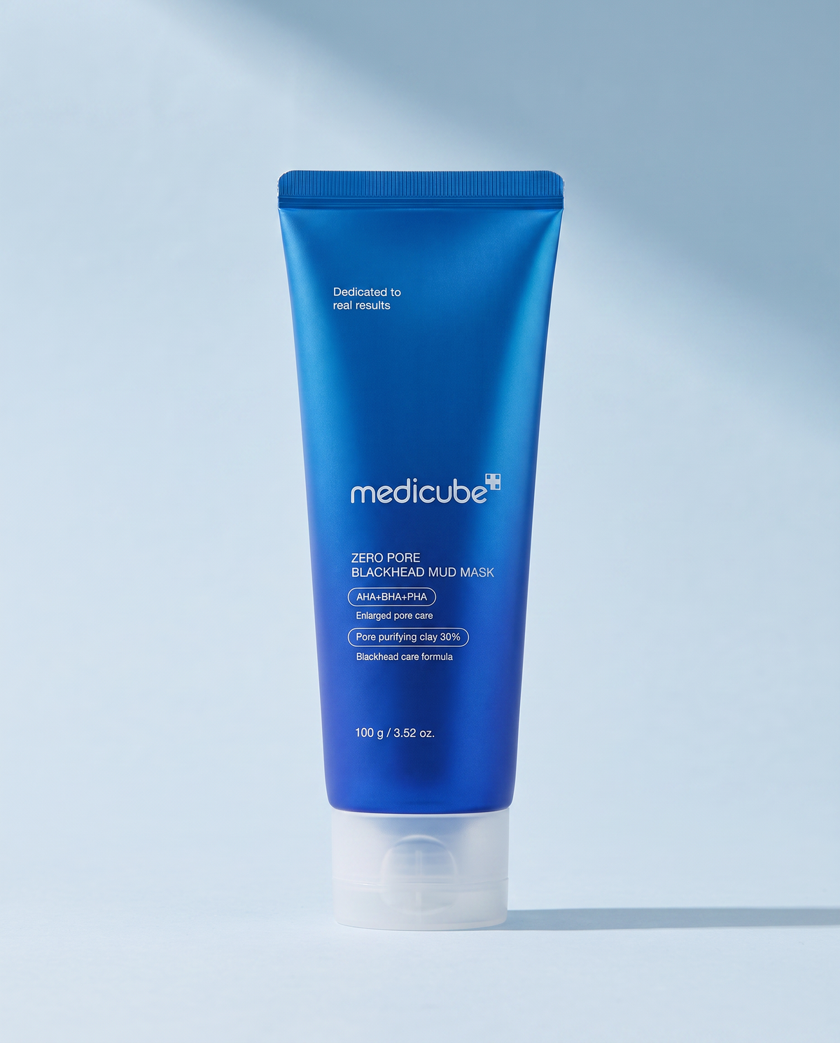 Medicube Zero Pore Blackhead Mud Mask 100g - blue mud mask tube on a pale blue background