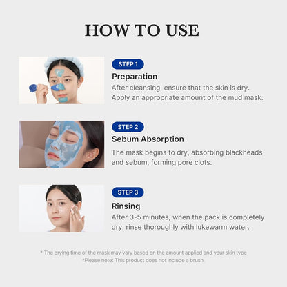 How to use in three steps: apply to dry skin after cleansing, let the mask dry and absorb sebum, then rinse with lukewarm water after three to five minutes