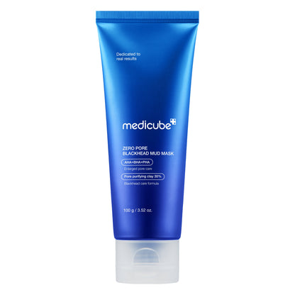 Medicube Zero Pore Blackhead Mud Mask 100g - blue mud mask tube standing on a white background