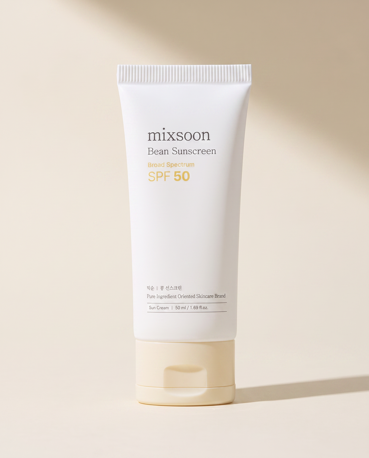Mixsoon Bean Sunscreen SPF50 50ml - cream sunscreen tube on a white background