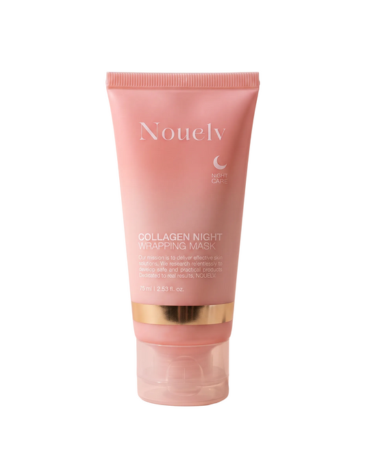 Nouelv Collagen Firming Night Face Mask 75ml - pink tube standing on a pale pink background