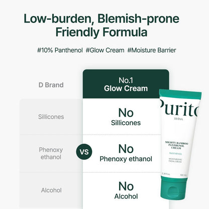 Low-burden, blemish-friendly formula compared with a rival glow cream: no silicones, no phenoxyethanol, no alcohol