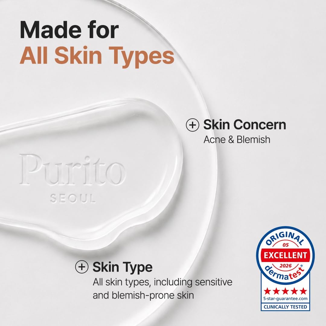 Made for all skin types: a swirl of clear gel with the skin concern acne and blemish, for sensitive and blemish-prone skin, with a Dermatest excellent seal