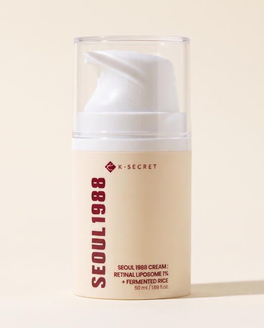 Seoul 1988 Retinal Liposome Cream 50ml - cream airless pump jar with a clear over-cap, beige background