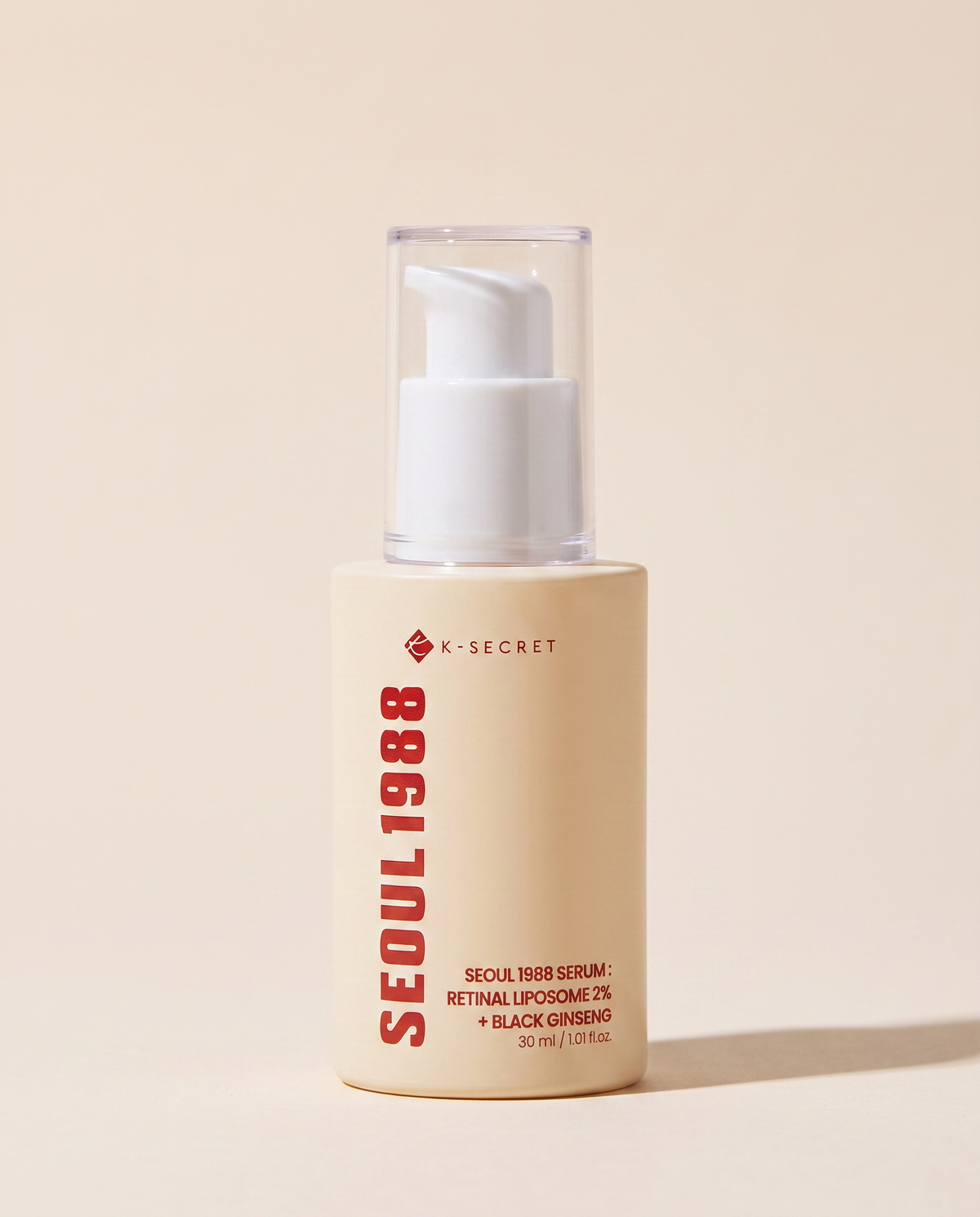 Seoul 1988 Retinal Liposome Serum 30ml - cream pump bottle with red lettering on a beige background