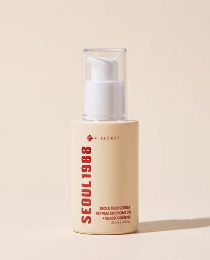 Seoul 1988 Retinal Liposome Serum 30ml - cream pump bottle with red lettering on a beige background