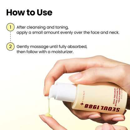 How to use beside a hand pumping serum: after cleansing and toning, apply a small amount over face and neck, massage in and follow with moisturiser