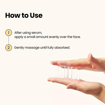 How to use beside hands stretching the cream between fingers: after serum, apply a small amount evenly and massage until absorbed