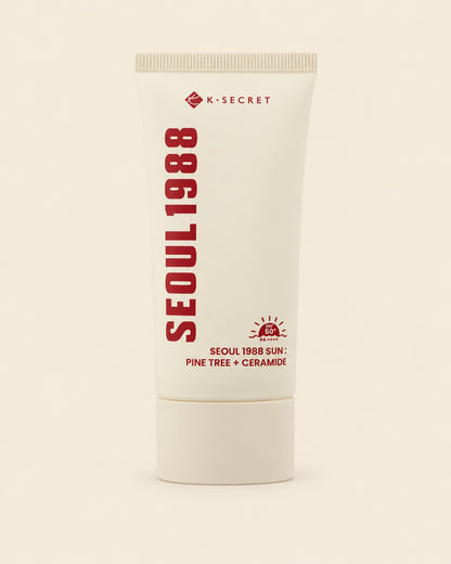 Seoul 1988 Sun Pine Tree + Ceramide SPF50+ 50ml on a coloured background