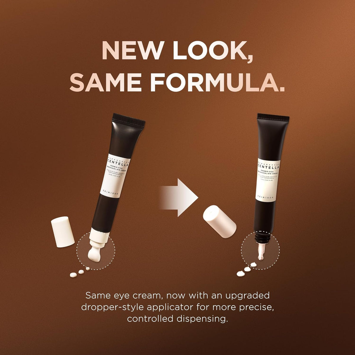 New look, same formula: the old and new eye cream tubes, now with an upgraded dropper-style applicator for precise dispensing