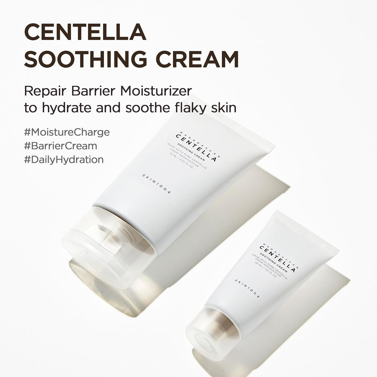 Centella Soothing Cream full size and travel size, a barrier-repair moisturiser for flaky skin